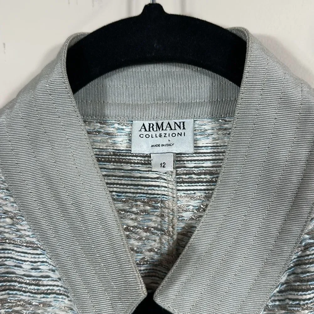 ARMANI COLLEZIONI Gray Striped Knit Button Front Blazer/Jacket Women Size 12
